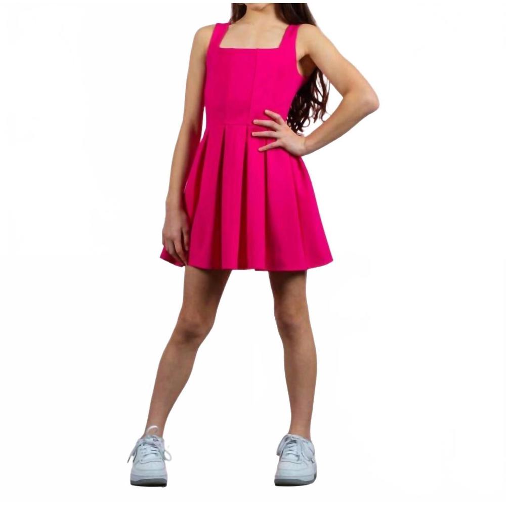 NEW MISS BEHAVE GIRLS betty square neck pleated dress in pink